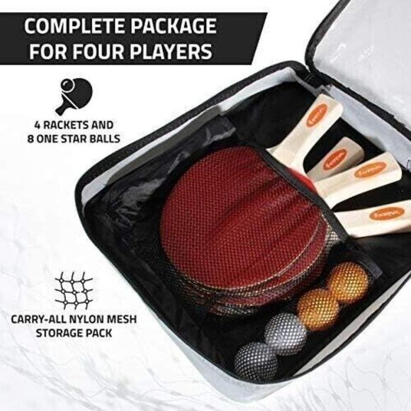 Harvil Leather/Wood 4-Player Table Tennis Racket Set with Conversion Top NS259 - Picture 2 of 7